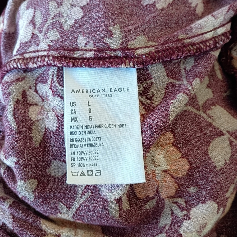 American Eagle Burgundy Floral Print Boho Flowy Skirt SZ L - Picture 4 of 5